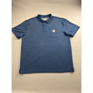 Carhartt Men XL Loose Fit Polo Shirt Blue Heathered Pocket Short Sleeve Workwear